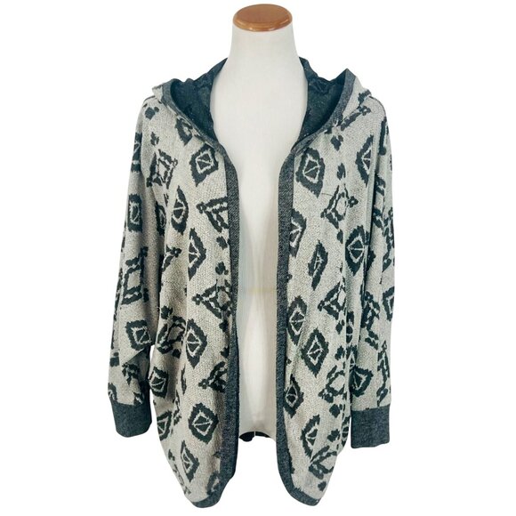 Abercrombie Gray Aztec Open Front Hooded Relaxed Fit Light Knit Cardigan M/L - Picture 1 of 12